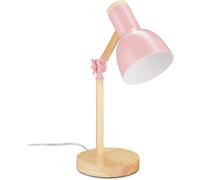 Relaxdays 10032655_113 Lampe De Table De Travail, Retro,Bureau,Réglable, Bois Et Métal, E 14, Hxd 45,5 X 14,5cm, Rose, Polyester.[G927]