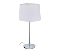 Relaxdays 10034480_49 Lampe de table avec abat-jour, pied chromé, douille 14, salon et chambre à coucher, veilleuse de nuit, blanc, fer, tissu, 1 élément