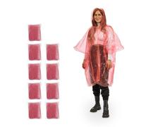 Relaxdays 100x poncho de pluie jetable, capes de pluie avec capuche, adulte, poncho d'urgence unisexe, rouge