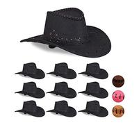 Relaxdays 10x Chapeau cowboy, Chapeau occidental, pour adulte, style far ouest, carnaval, chapeau de carnaval, noir