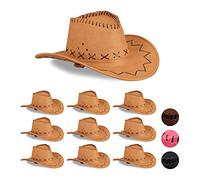 Relaxdays 10x Chapeau cowboy, Chapeau occidental, pour adulte, style far ouest, carnaval, chapeau de carnaval, marron