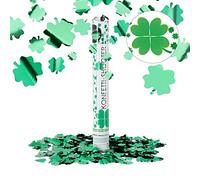 Relaxdays 10x Lanceur de confettis trèfle Quatre Feuilles 40 cm Pluie confettis, Vert métallique