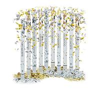 Relaxdays 10x Lanceurs confettis 80 cm canons Party Popper fête décoration Mariage Cadeau Argent et doré 6-8 m, doré et argenté