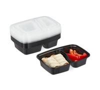 relaxdays Meal prep containers, lot de 10, 2 compartiments, micro-ondes, 800 ml, boîte alimentaire avec couvercle, noir