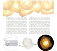 Relaxdays 10x Guirlandes Lumineuses de 20 Roses LED Chaque, à Piles pour Mariages, St Valentin, lumière Chaude, Blanche