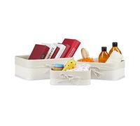 Relaxdays 12x Paniers de Rangement en Bambou et Tissu, lot, corbeilles Salle de Bain, 3 Tailles différentes, panière, Blanc