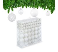 Relaxdays 150x Boules de Noël, Paillettes, Mates, Brillantes, déco Sapin, Plastique, diamètre 3, 4 et 6 cm, Blanches