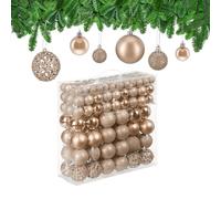 Relaxdays 150x Boules de Noël, Paillettes, Mates, Brillantes, déco Sapin, Plastique, diamètre 3, 4 et 6 cm, Champagne