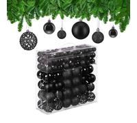 Relaxdays 150x Boules de Noël, Paillettes, Mates, Brillantes, déco Sapin, Plastique, diamètre 3, 4 et 6 cm, Noires