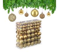 Relaxdays 150x Boules de Noël, Paillettes, Mates, Brillantes, déco Sapin, Plastique, diamètre 3, 4 et 6 cm, dorées
