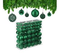 Relaxdays 150x boules de Noël, paillettes, mates, brillantes, déco sapin, plastique, diamètre 3, 4 et 6 cm, vert foncé