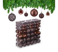Relaxdays 150x Boules de Noël, Paillettes, Mates, Brillantes, déco Sapin, Plastique, diamètre 3, 4 et 6 cm, Marrons