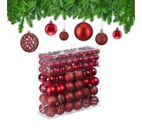 Relaxdays 150x Boules de Noël, Paillettes, Mates, Brillantes, déco Sapin, Plastique, diamètre 3, 4 et 6 cm, Rouges