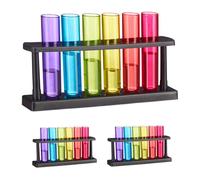 Relaxdays Verres à Shot, Lot de 18, Forme de Tubes à essai, 3 Supports, pour Les fêtes, 40 ML, Plastique, Multicolores