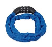Relaxdays 1x Antivol vélo, Cadenas à Code, Chaine Anti-vol pour vélo, Moto ou Poussette, 5 Chiffres, en Acier, 120 cm, Bleu