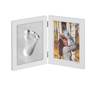 Relaxdays 1x Cadre Photos bébé avec Empreintes plâtre, Jeu pour Main ou Pied; DIY Empreinte bébé avec Cadre, Blanc