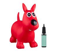Relaxdays 1x Chien Ballon Sauteur, Animal Sauteur, avec Pompe Gonflable, Jouet, Jeux Enfant Animaux, 50 kg, sans BPA, en Rouge