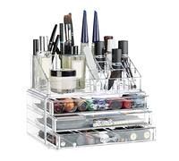 Relaxdays 1x Organiseur de Maquillage, boîte Rangement Make up, tiroirs, Salle de Bain, Coiffeuse, Support empilable, Transparent