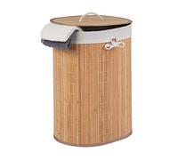 Relaxdays 1x Panier à Linge en Bambou, Ovale, 46 l, Pliable, Couvercle, Bain et Chambre, panière élégante, 55x42x32 cm, Nature
