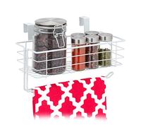 Relaxdays 1x Panier Suspendu avec Porte Rouleau de Cuisine, Rangement, Cuisine et Bain, métal, HxLxP : 18 x 31 x 17 cm, Blanc
