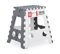 Relaxdays 1x Tabouret Pliant XL, escabeau à Une Marche avec poignée, Jusqu’à 120 kg, Plastique, 39,5 x 38,5 x 32 cm, Gris/Blanc