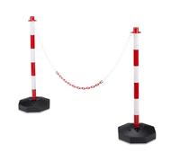 Relaxdays 2 Poteaux de signalisation et délimitation avec chaînes barrière de parking 82 x 56 x 28 cm Rouge-gris