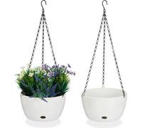 Relaxdays Pot de Fleurs avec réservoir d'eau, Lot de 2, HxD : 60 x 24 cm, pour intérieur et extérieur, Plastique, Blanc