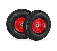 Relaxdays 2 Roues pour Diable 4.1/3.5-4, avec air, axe de 136 mm, Jusqu’à 136 kg, Jantes Acier 260x85 mm, Noir-Rouge