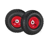 Relaxdays 2 Roues pour Diable 4.1/3.5-4, de Rechange avec air, axe de 16 mm, Jusqu’à 136 kg, 260 x 85 mm, Noir-Rouge