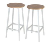 Relaxdays Lot de 2 Tabourets de Bar Scandinaves en Bois et métal, Repose-Pieds, 65 x 32 x 32 cm, Naturel et Blanc