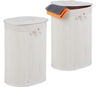 relaxdays 2 x Bambou panier à linge ovale blanc