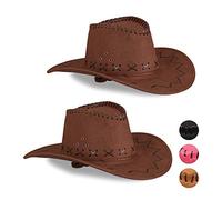 Relaxdays 2 x Chapeau cowboy, Chapeau occidental, pour adulte, style far ouest, carnaval, chapeau de carnaval, marron foncé