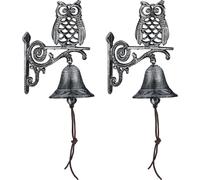 relaxdays 2 x Cloche de porte en fonte avec hibou argenté