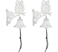 relaxdays 2 x Cloche de porte en fonte avec hibou blanc