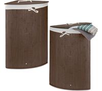 relaxdays 2 x corbeille à linge d'angle bambou brun