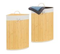 relaxdays 2 x corbeille à linge d'angle bambou crème