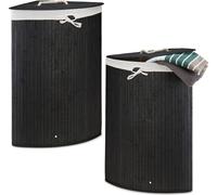 relaxdays 2 x corbeille à linge d'angle bambou noir