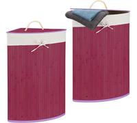 relaxdays 2 x corbeille à linge d'angle bambou violet