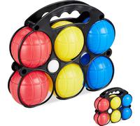 Relaxdays Lot de 2 Jeux Boccia en Plastique avec 2 Boules de Cible et Panier de Transport pour Enfant Multicolore
