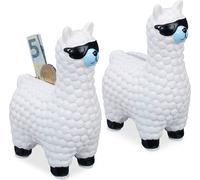 relaxdays 2 x Lama tirelire avec lunettes de soleil blanc