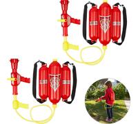 Relaxdays 2 x lance à eau pour pompiers, réservoir d'eau de 2,5 l, portée de 5 m, 2 fonctions de pulvérisation, sac à dos d'extinction pour enfants, rouge-jaune