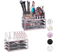 relaxdays 2 x Organiseur Make Up transparent/rose
