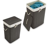 relaxdays 2 x panier à linge en bambou carré noir