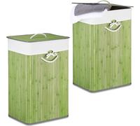 relaxdays 2 x panier à linge en bambou carré vert