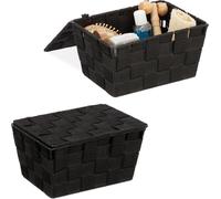 relaxdays 2 x Panier de rangement avec couvercle noir