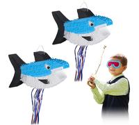Relaxdays Piñata prenant la Forme d'un Requin, Lot de 2, à Suspendre, pour Enfants, remplir, Anniversaire Jeux décoration, Bleu