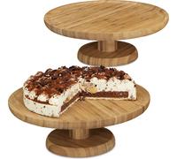 relaxdays 2 x Plateau à tarte en bambou Ø 33 cm
