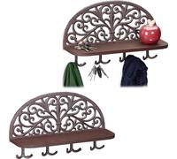 relaxdays 2 x Portemanteau mural avec étagère marron