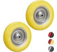 relaxdays 2 x roue de brouette en caoutchouc plein jaune-gris