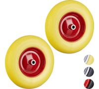 relaxdays 2 x roue de brouette en caoutchouc plein jaune-rouge